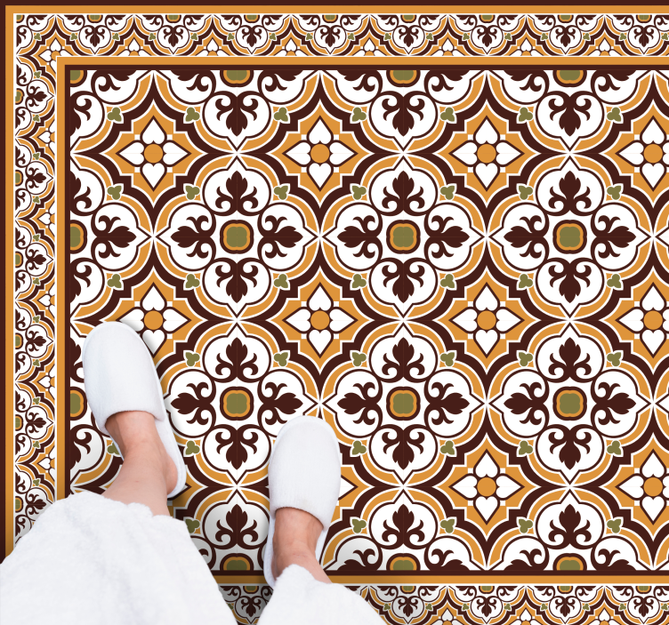 Brown and green plants pattern tile carpet - TenStickers