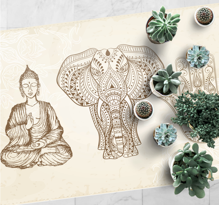 Buddha Elephant Hand mandala vinyl rug - TenStickers