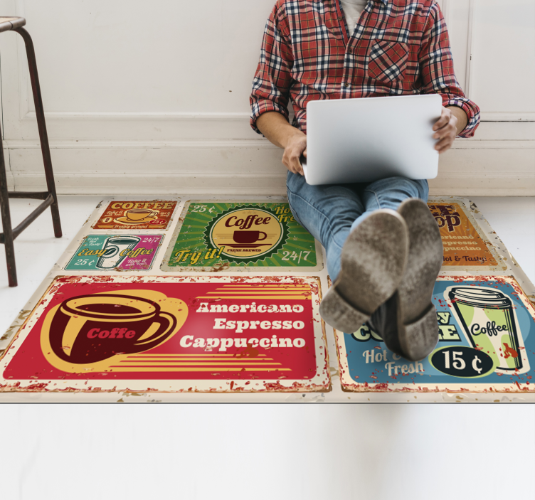 Café Themed Motifs custom vinyl rug - TenStickers