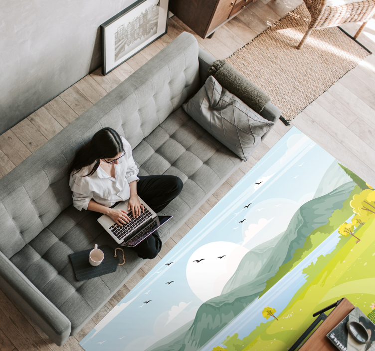 Cartoon Mountain Landscape vinyl rug - TenStickers