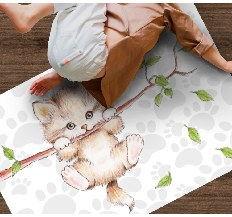 cat hanging on a tree bedroom rug - TenStickers