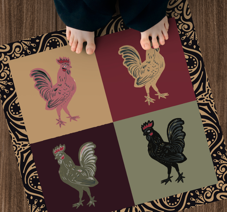 Rooster in classic tiles animal vinyl rug - TenStickers