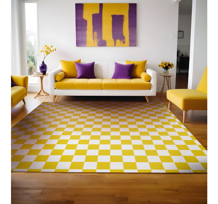 Chequered pattern yellow vinyl rug - TenStickers