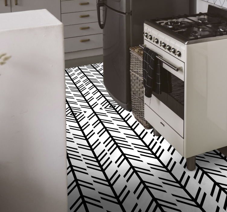 Chevron black lines stripes vinyl rug - TenStickers