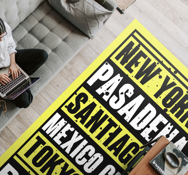 Cities Text Overlay custom vinyl rug - TenStickers