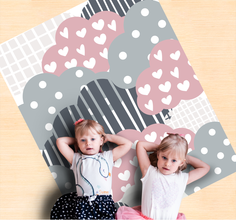 Cloudy Hearts Pattern kids vinyl rug - TenStickers