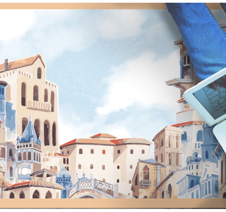 Coastal Cityscape bedroom vinyl rug - TenStickers