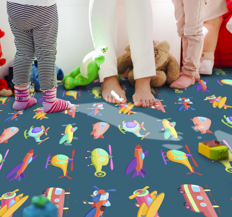 Colorful airplanes pattern kids vinyl rug - TenStickers