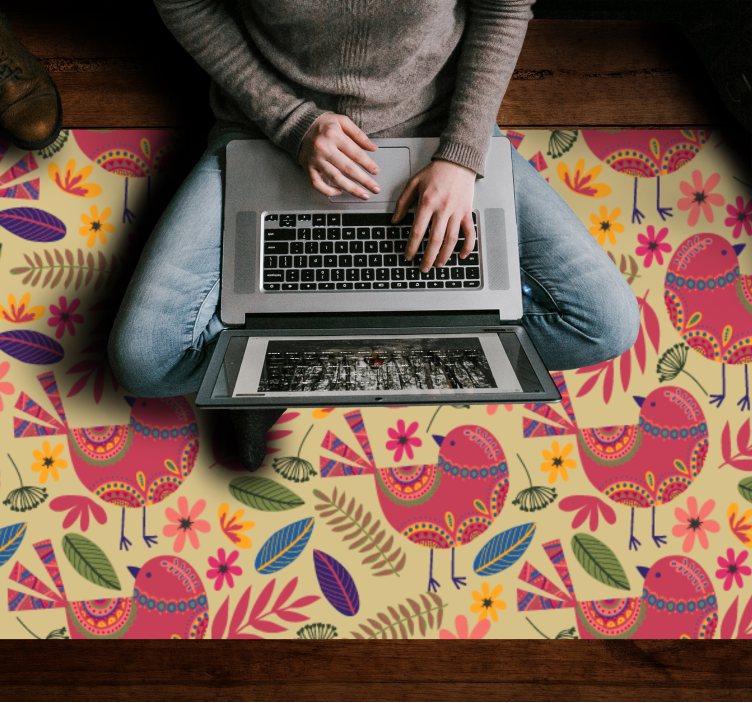 Colorful Bird Motifs floral vinyl rug - TenStickers