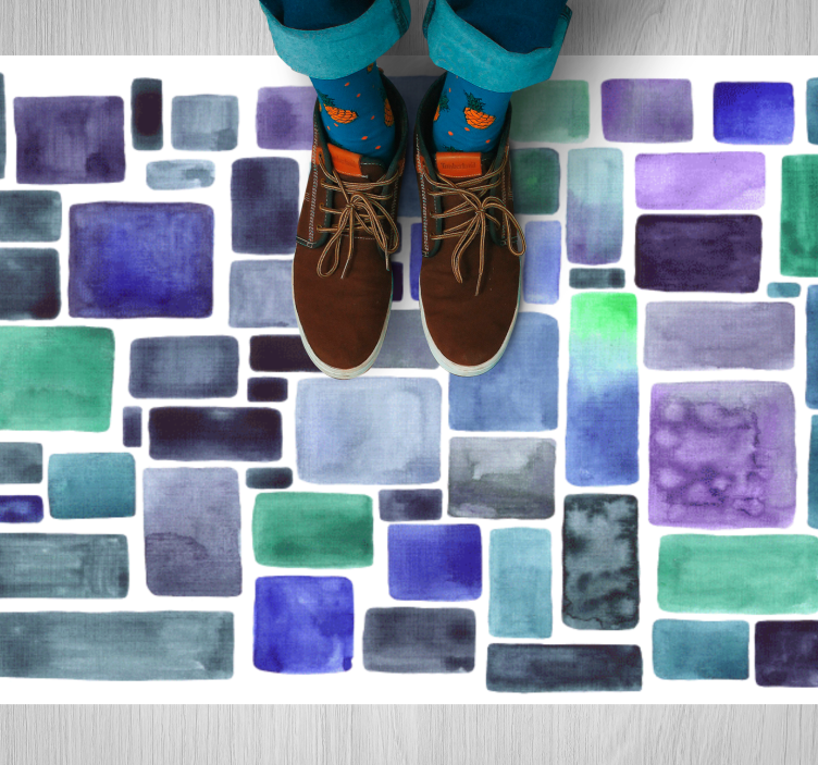 Blue shades block pattern textured vinyl rug - TenStickers