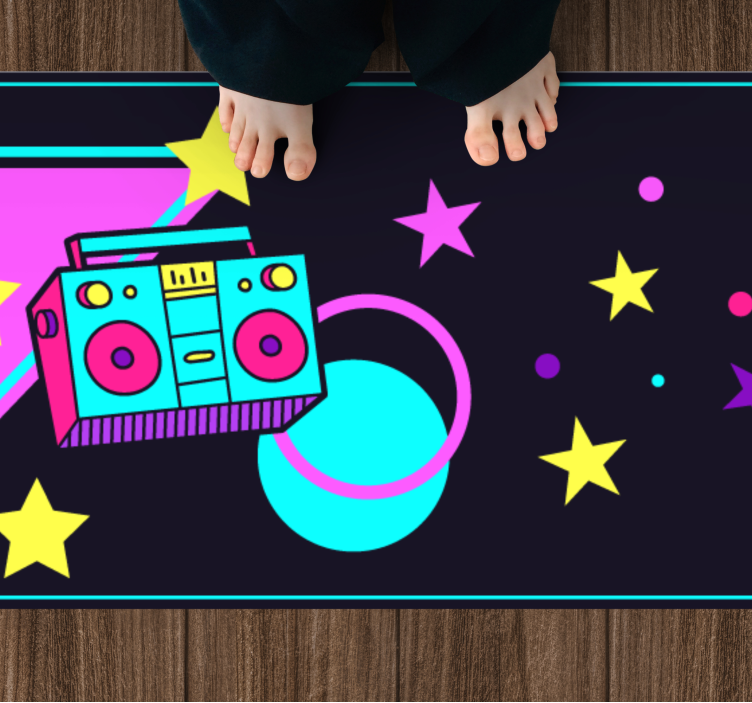 Colorful Boombox Graphic vintage vinyl rug - TenStickers