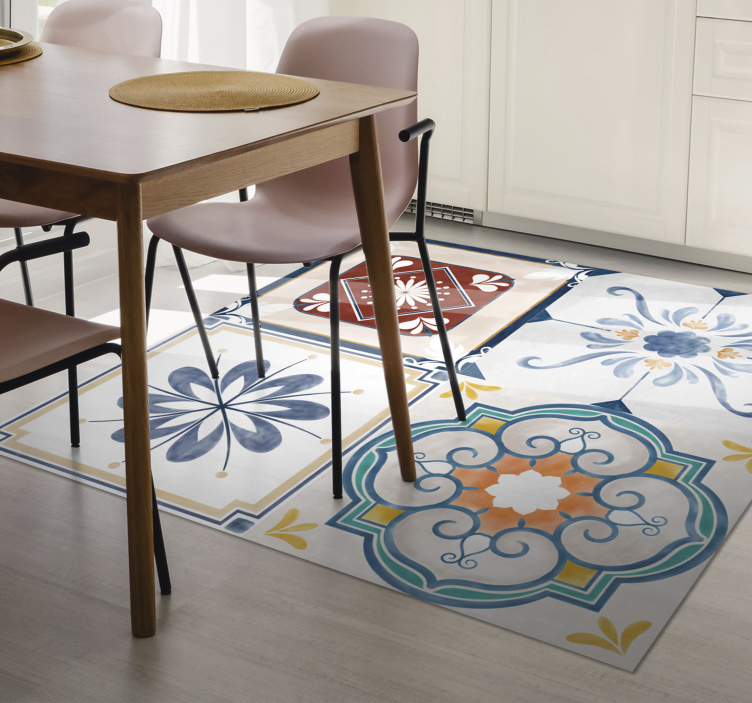 Colorful Geometric Patterns tile vinyl rug - TenStickers