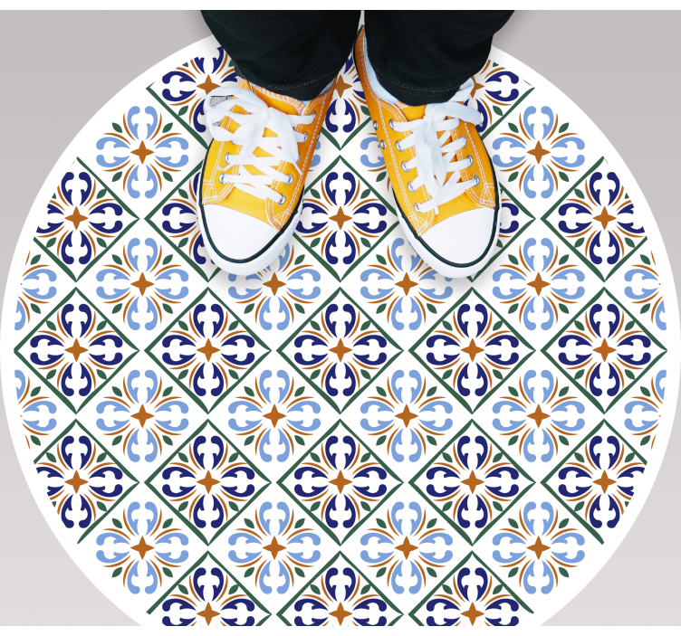 Geometric blue shades tile vinyl rug - TenStickers