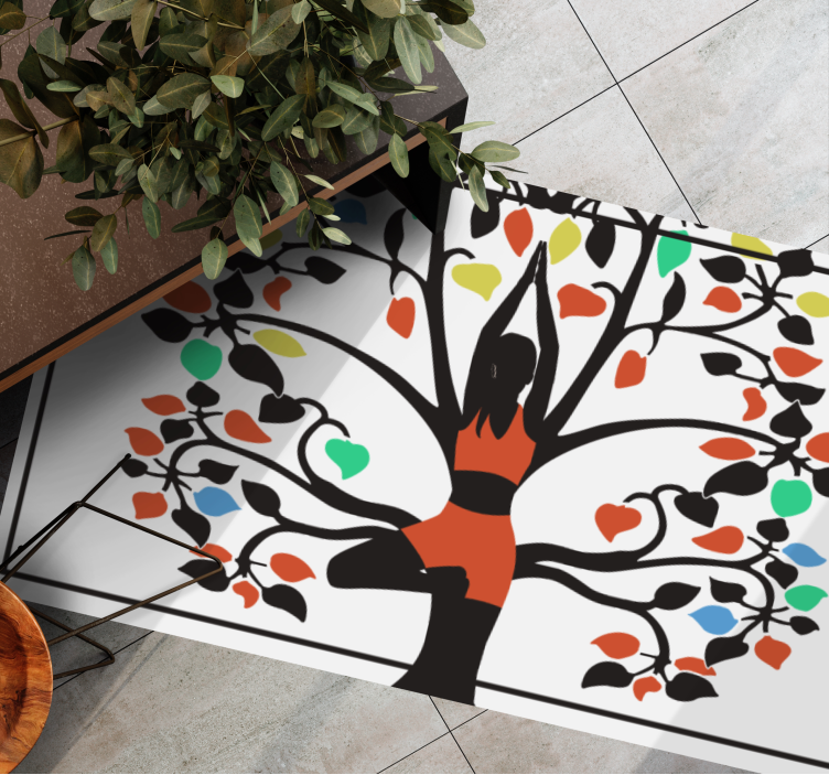 Colorful yoga tree pose  mandala vinyl rug - TenStickers
