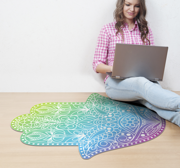 Colourful Hand Symbol mandala vinyl rug - TenStickers