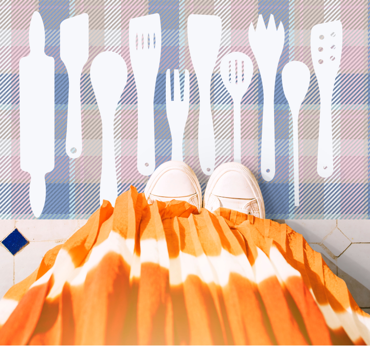 Cooking Utensil Silhouettes kitchen vinyl rug - TenStickers