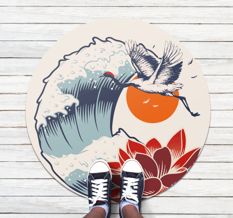 Crane Ocean Sunset animal vinyl rug - TenStickers
