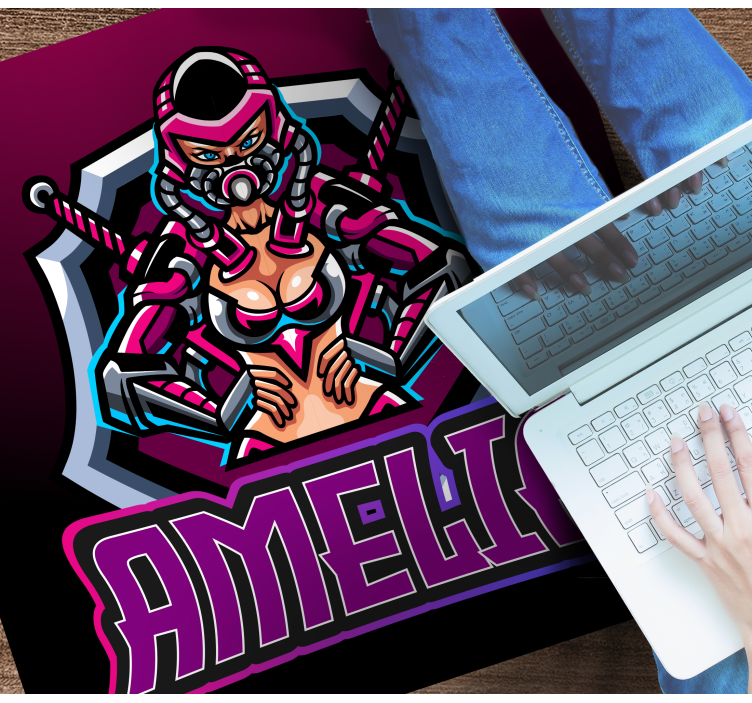 Gaming heroine with name teenage bedroom vinyl rug - TenStickers