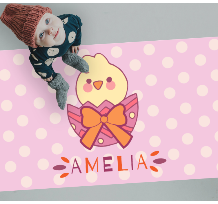 Pink chick with name nursery vinyl rug - TenStickers
