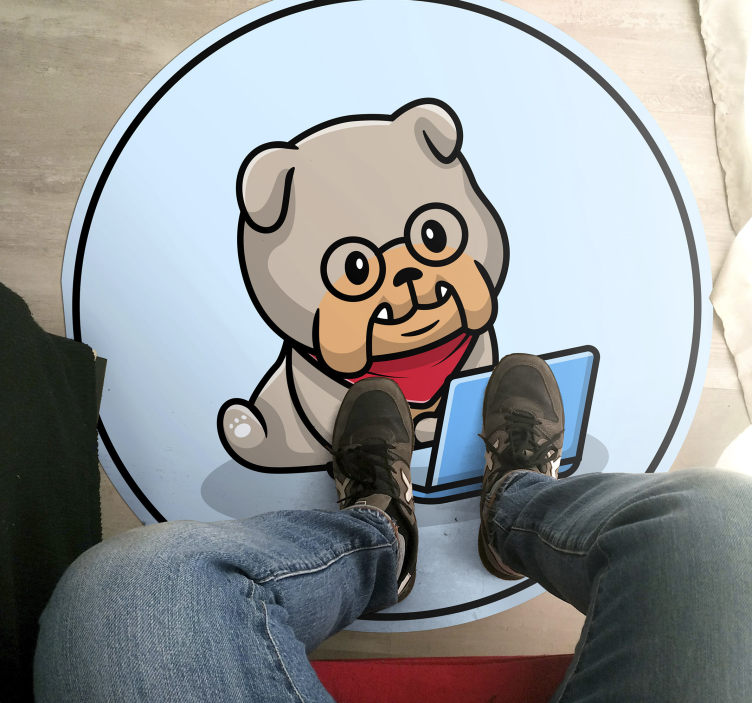 Puppy with computer animal vinyl rug - TenStickers