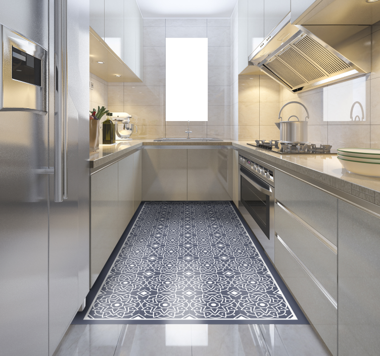 Mosaic ethnic pattern blue kitchen vinyl rug - TenStickers