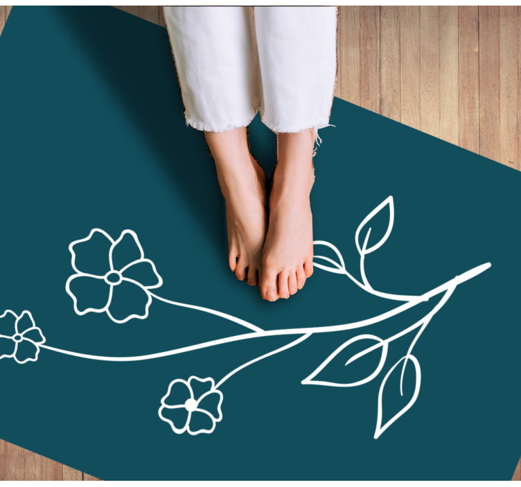 Drawn flowers and leaves floral rug - TenStickers