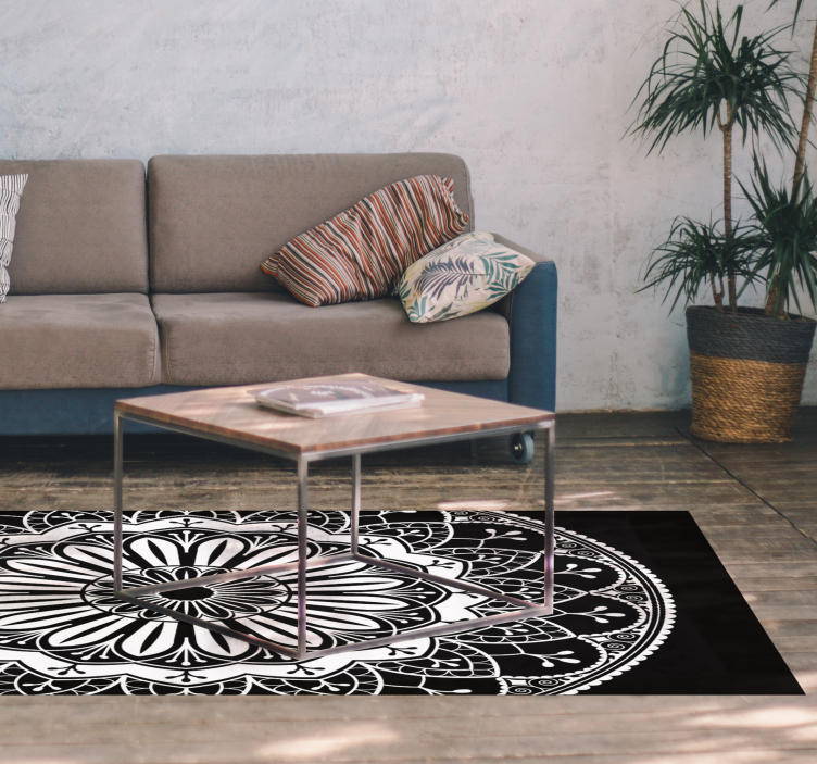 Black botanical motif mandala vinyl rug - TenStickers