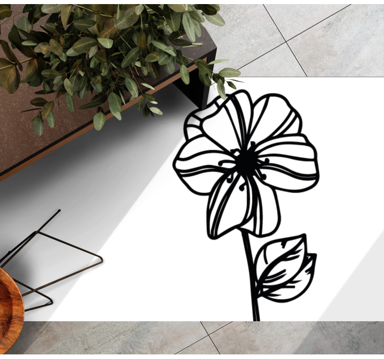 Elegant black and white design floral vinyl rug - TenStickers