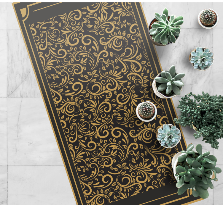 Golden elegant foliage hallway vinyl rug - TenStickers
