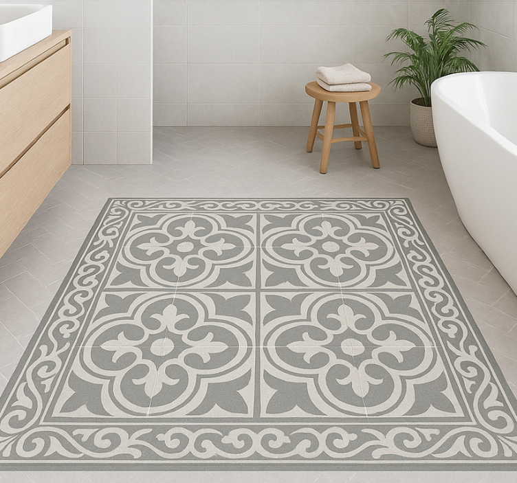 Elegant grey tiles square vinyl rug - TenStickers