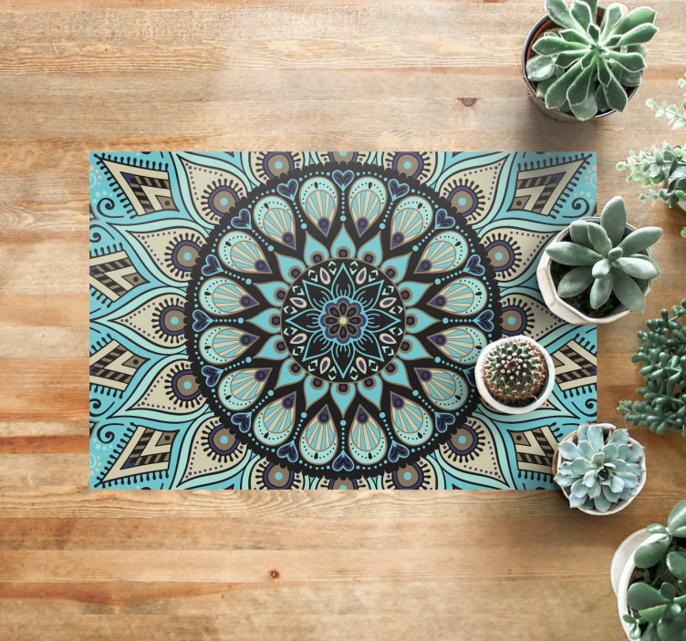 Ethnical black and blue  mandala vinyl rug - TenStickers