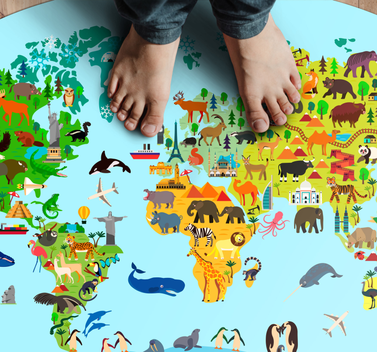 Fauna and vegetation world map vinyl rug - TenStickers