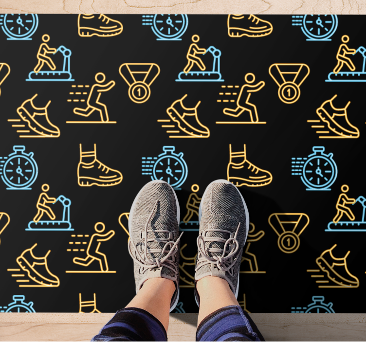 Fitness icons pattern teenage bedroom vinyl rug - TenStickers