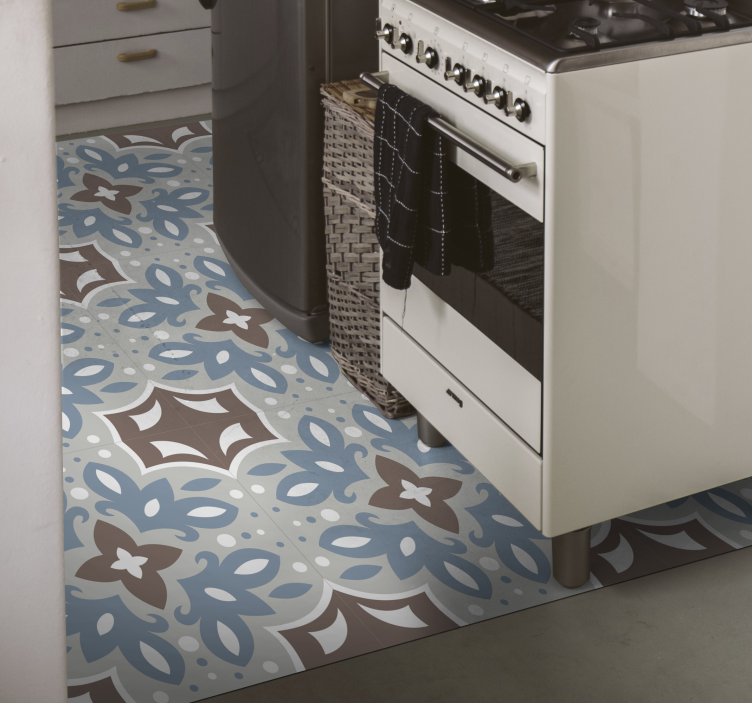 Floral blue pattern kitchen vinyl rug - TenStickers