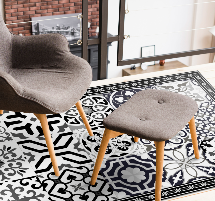 Floral ornament dark tones tile carpet - TenStickers