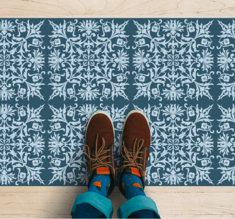 Floral Pattern Blueprint tile vinyl rug - TenStickers