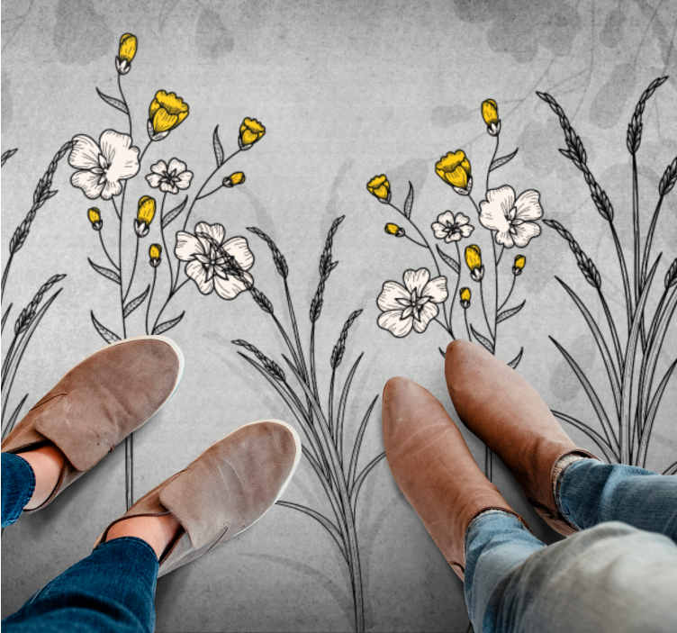 Floral Sketch Detail flower vinyl rug - TenStickers