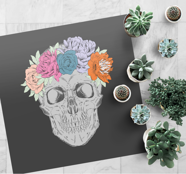 Floral Skull Art teenage bedroom vinyl rug - TenStickers