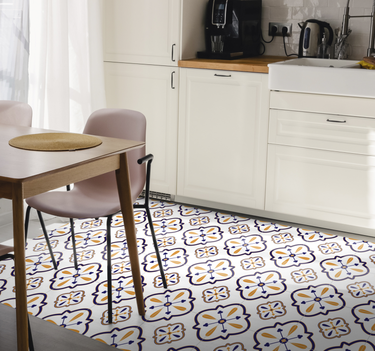 Floral Tile Replica kitchen vinyl rug - TenStickers