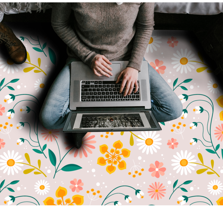 Floral vinyl rug daisy field design - TenStickers