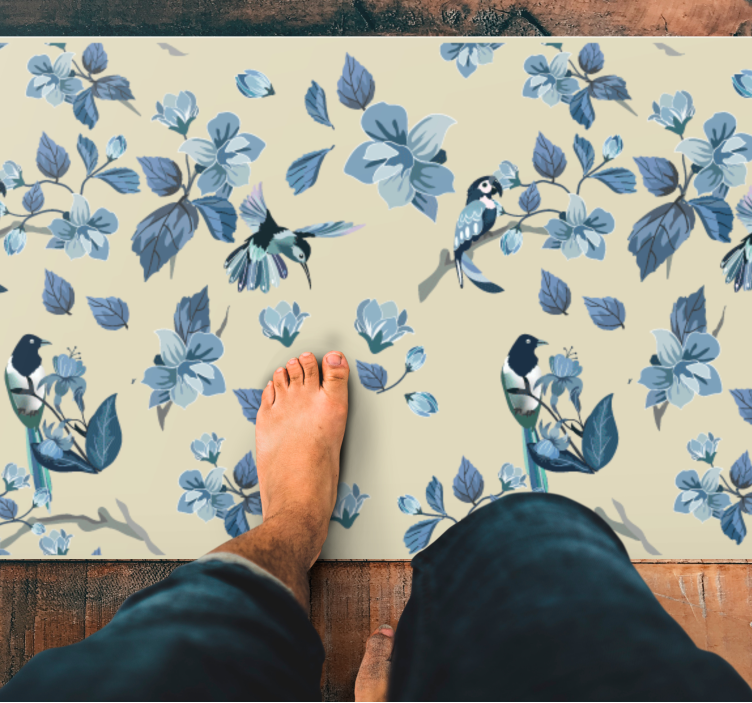 Floral vinyl rug with blue floral details - TenStickers