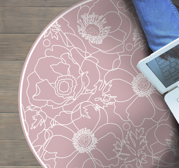 Floral Outline Emblem floral vinyl rug - TenStickers