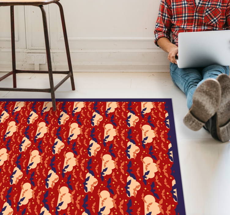 Flying bat with red background vinyl rug - TenStickers