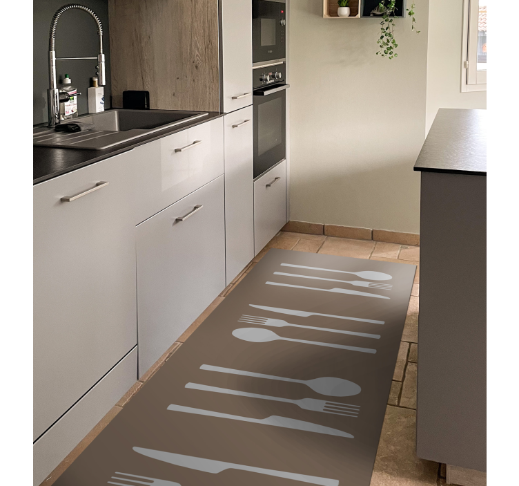 fork knife and spoon kitchen vinyl floor tiles - TenStickers