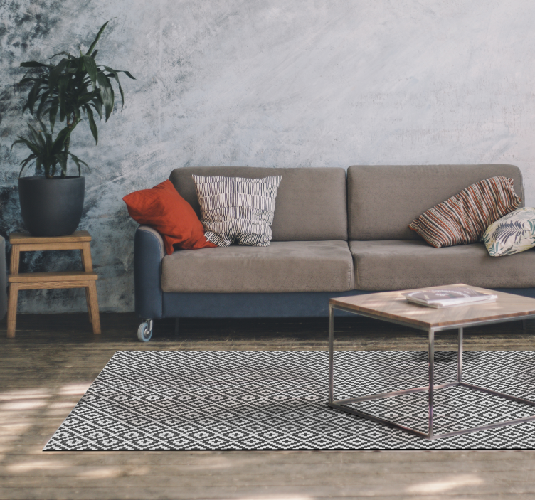 Geometric Black White Design living room vinyl rug - TenStickers
