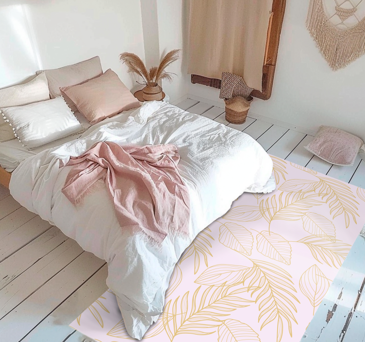 Golden Leaf Pattern Overlay floral vinyl rug - TenStickers