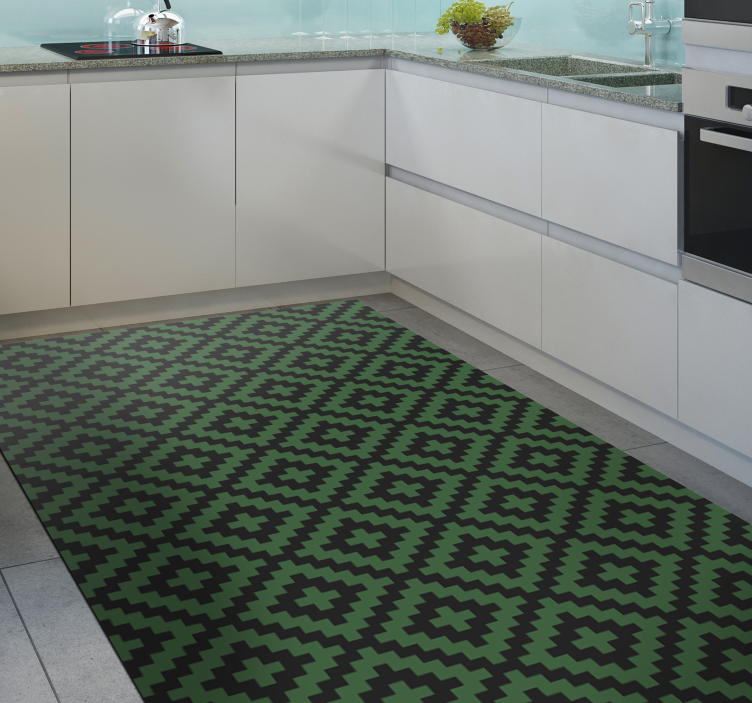 Green diamond pattern kitchen vinyl rug - TenStickers