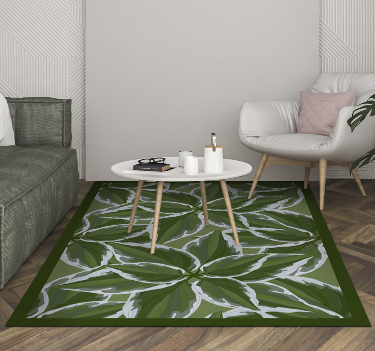 Green leaf pattern living room vinyl rug - TenStickers