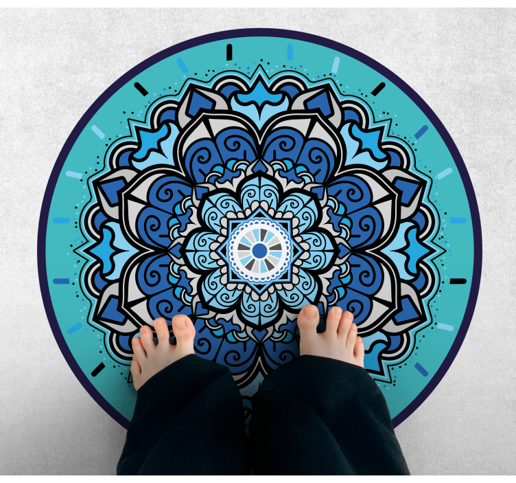 Intricate Blue Mandala circular vinyl rug - TenStickers