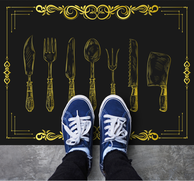 Kitchen utensils outline kitchen vinyl rug - TenStickers